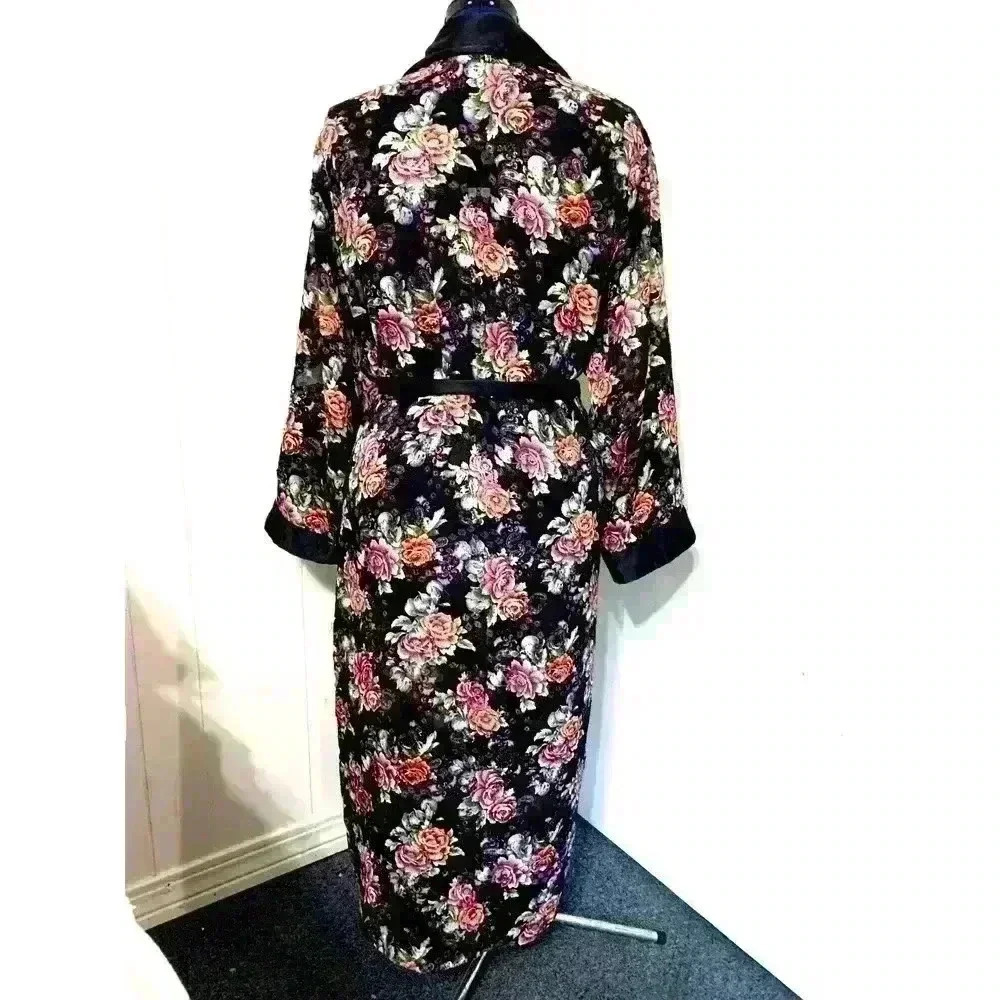 Vintage Victoria Secret Robe Small Gold Label Floral Burn out Velvet Boho Resort - Picture 3 of 11